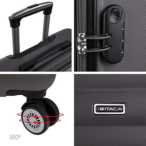 ITACA - Set valigie - Set Valigie Rigide Offerte. Valigia Grande Rigida, Valigia Media Rigida e Bagaglio a Mano. Set di Valigie con Lucchetto Combinazione TSA 71216, Antracite